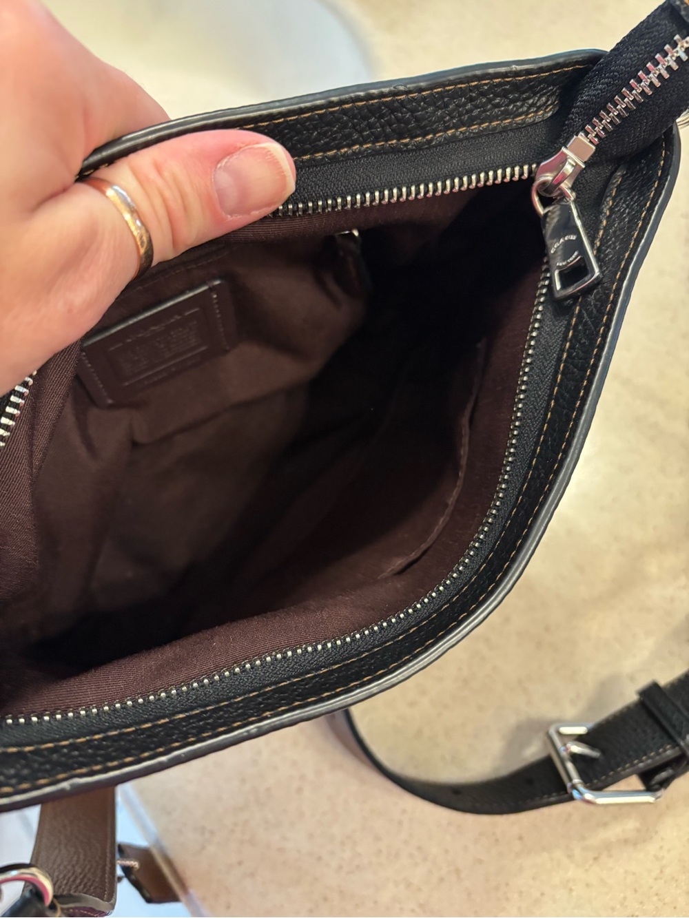 COACH Black Leather Crossbody with Brown Logo Stripes - Picture 5 of 6
